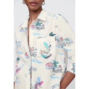 GAP The Easy Shirt Tropical Island Button Down Long Sleeves Linen Large New